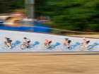 Bicyclists racing in the Jerry Baker Memorial Velodrome, Redmond, Washington State. Art Print